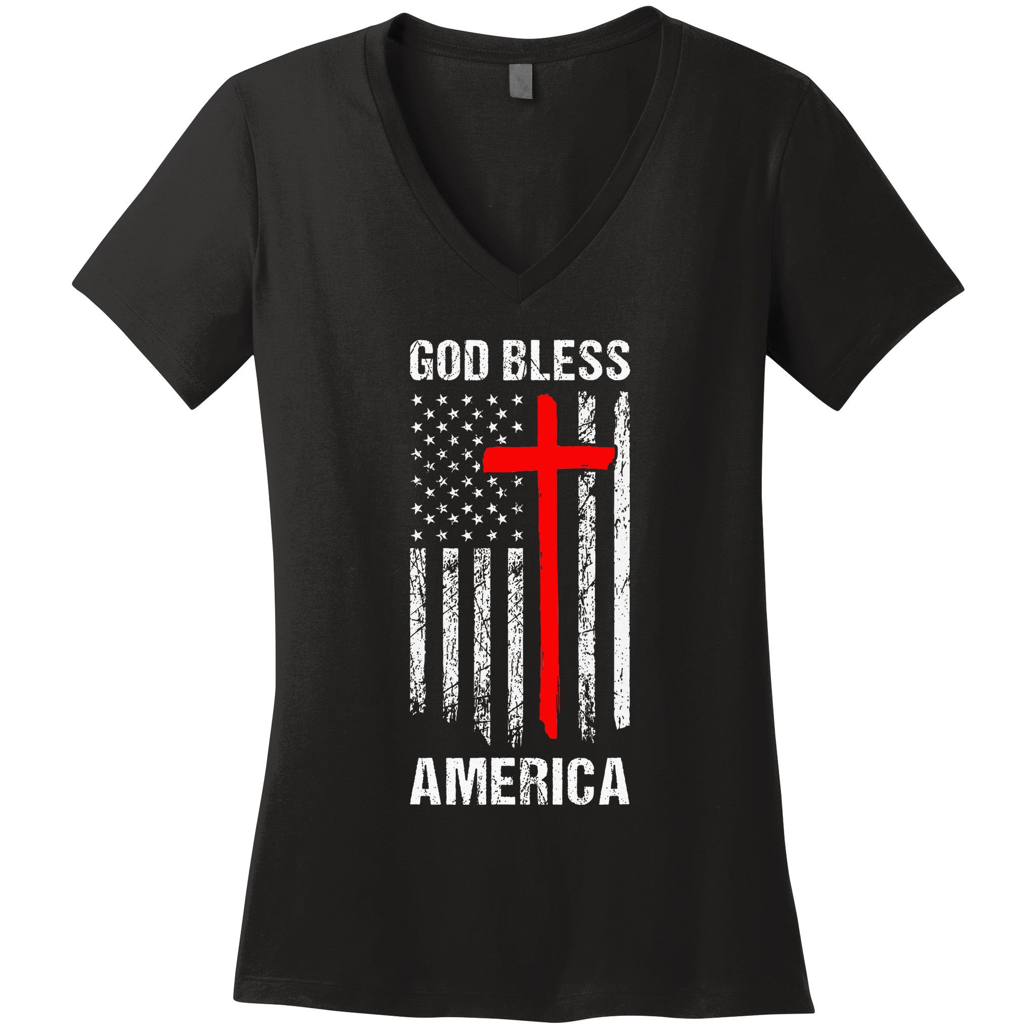 God Bless America Christian Patriot Usa Flag Women's V-Neck T-Shirt