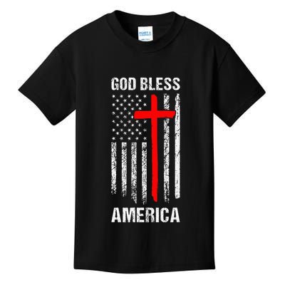 God Bless America Christian Patriot Usa Flag Kids T-Shirt