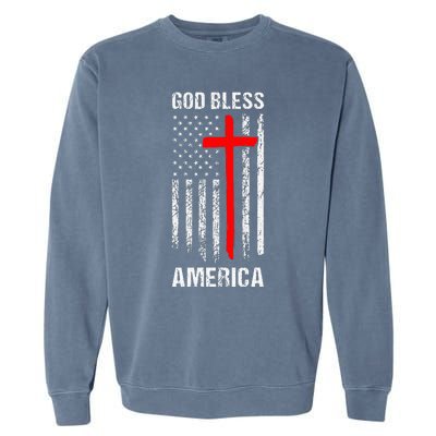 God Bless America Christian Patriot Usa Flag Garment-Dyed Sweatshirt