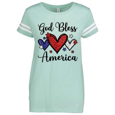 God Bless America Patriotic Usa Flag Colors For Christians Funny Gift Enza Ladies Jersey Football T-Shirt