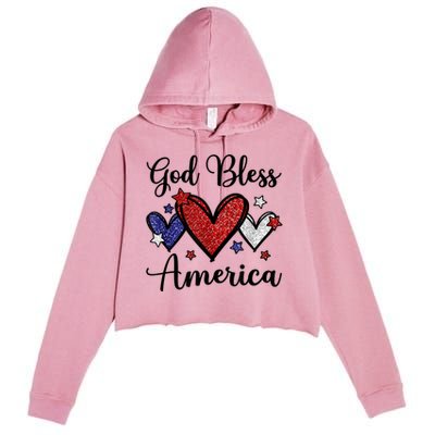 God Bless America Patriotic Usa Flag Colors For Christians Funny Gift Crop Fleece Hoodie