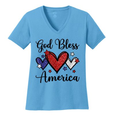 God Bless America Patriotic Usa Flag Colors For Christians Funny Gift Women's V-Neck T-Shirt