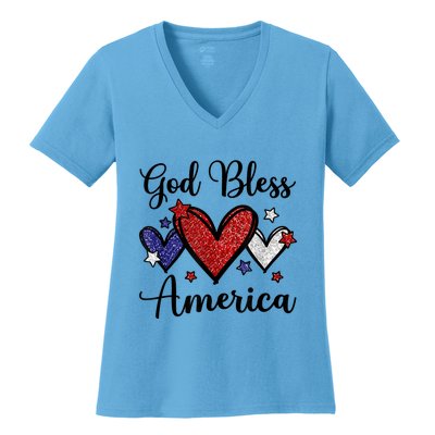 God Bless America Patriotic Usa Flag Colors For Christians Funny Gift Women's V-Neck T-Shirt