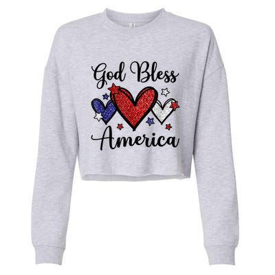 God Bless America Patriotic Usa Flag Colors For Christians Funny Gift Cropped Pullover Crew