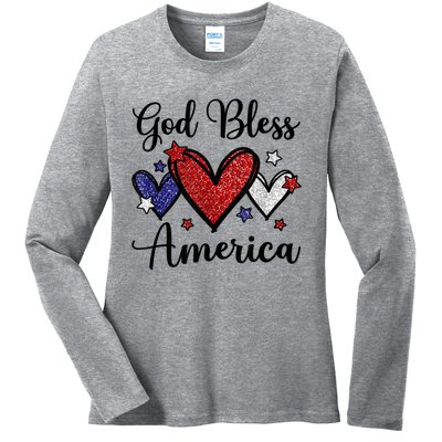 God Bless America Patriotic Usa Flag Colors For Christians Funny Gift Ladies Long Sleeve Shirt