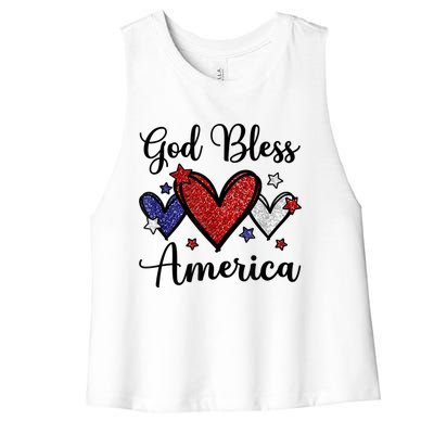 God Bless America Patriotic Usa Flag Colors For Christians Funny Gift Women's Racerback Cropped Tank