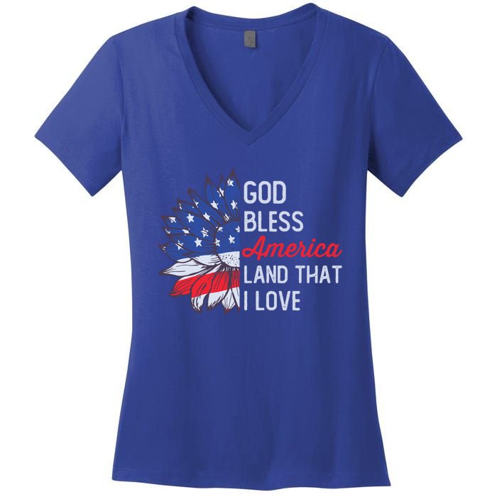 God Bless America Land That I Love Patriotic Usa Freedom Gift Women's V-Neck T-Shirt