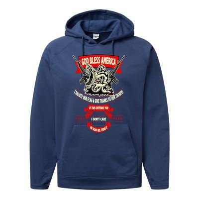 God Bless America Patriotic Gift For Military Moms Veterans Great Gift Performance Fleece Hoodie