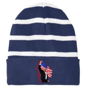 God Bless America 2024 Fist Hand Fighting Trump Rally 2024 Striped Beanie with Solid Band