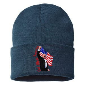 God Bless America 2024 Fist Hand Fighting Trump Rally 2024 Sustainable Knit Beanie