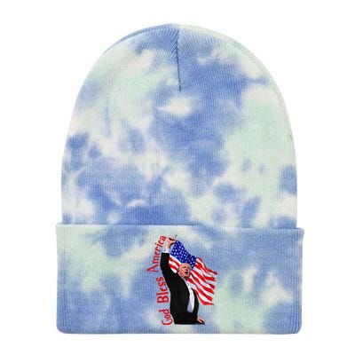 God Bless America 2024 Fist Hand Fighting Trump Rally 2024 Tie Dye 12in Knit Beanie