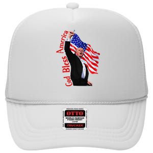 God Bless America 2024 Fist Hand Fighting Trump Rally 2024 High Crown Mesh Back Trucker Hat