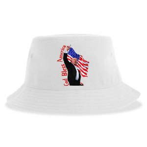 God Bless America 2024 Fist Hand Fighting Trump Rally 2024 Sustainable Bucket Hat