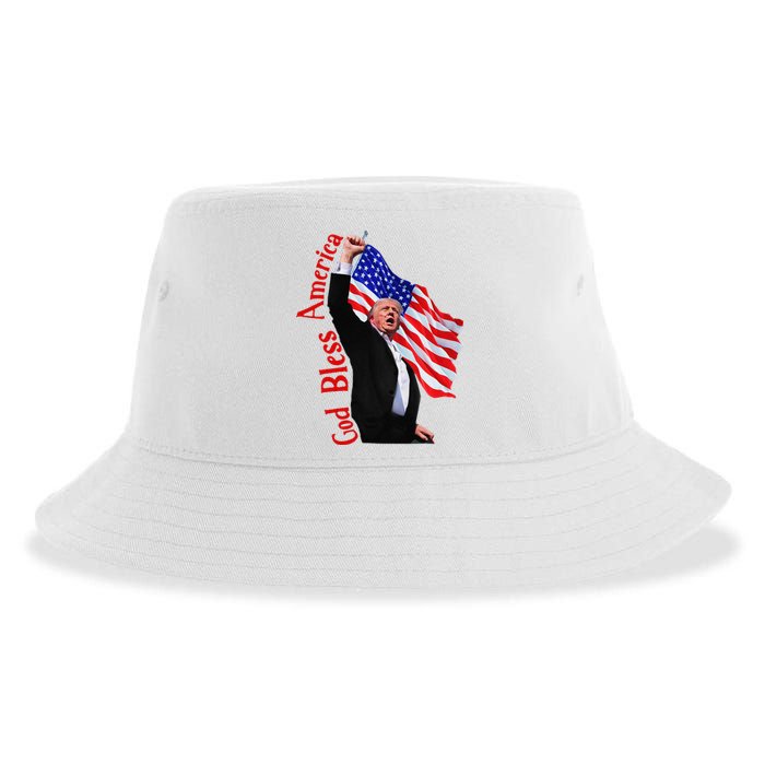 God Bless America 2024 Fist Hand Fighting Trump Rally 2024 Sustainable Bucket Hat