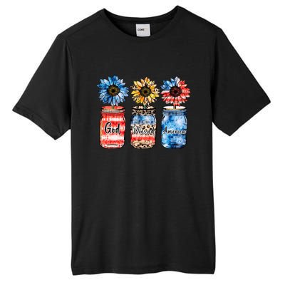 God Bless America Red White Blue Leopard Sunflower 4th July Great Gift Tall Fusion ChromaSoft Performance T-Shirt