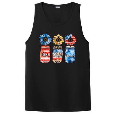 God Bless America Red White Blue Leopard Sunflower 4th July Great Gift PosiCharge Competitor Tank