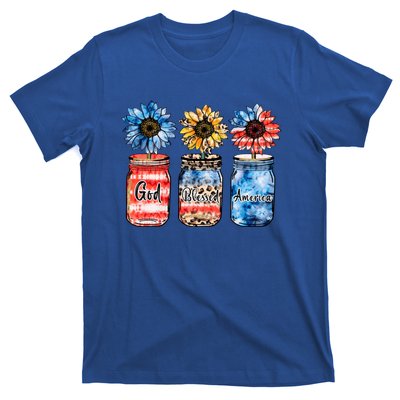 God Bless America Red White Blue Leopard Sunflower 4th July Great Gift T-Shirt