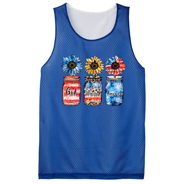 God Bless America Red White Blue Leopard Sunflower 4th July Great Gift Mesh Reversible Basketball Jersey Tank