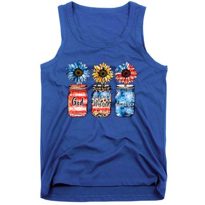 God Bless America Red White Blue Leopard Sunflower 4th July Great Gift Tank Top