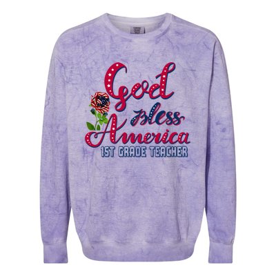 God Bless American 1st Grade Teacher Gift Colorblast Crewneck Sweatshirt