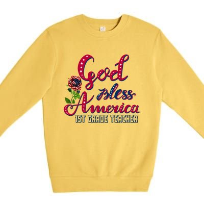 God Bless American 1st Grade Teacher Gift Premium Crewneck Sweatshirt