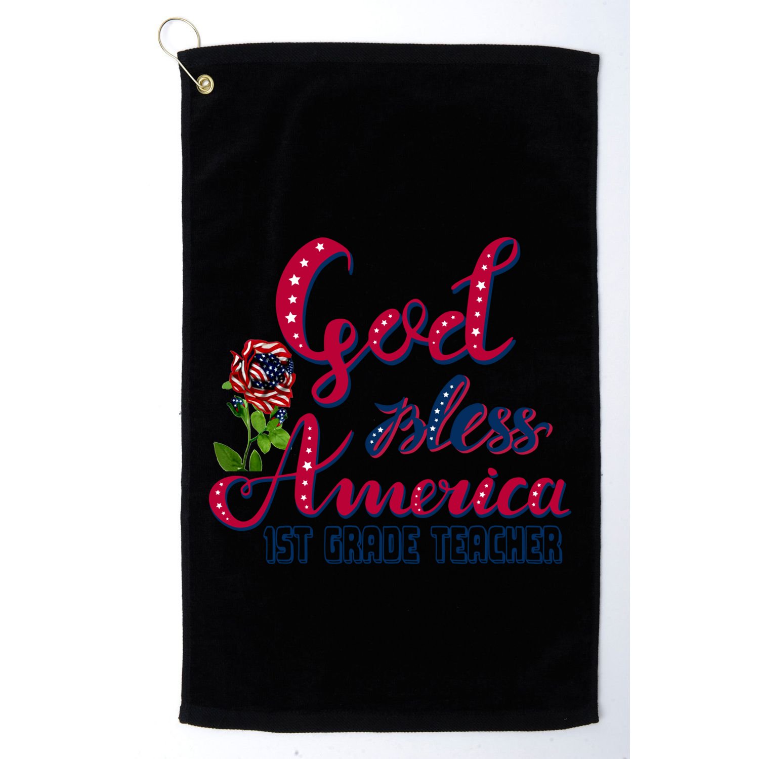 God Bless American 1st Grade Teacher Gift Golf Towel