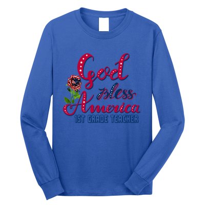 God Bless American 1st Grade Teacher Gift Long Sleeve Shirt