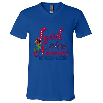 God Bless American 1st Grade Teacher Gift V-Neck T-Shirt
