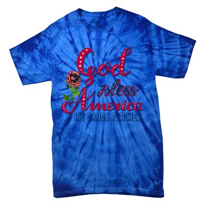 God Bless American 1st Grade Teacher Gift Tie-Dye T-Shirt