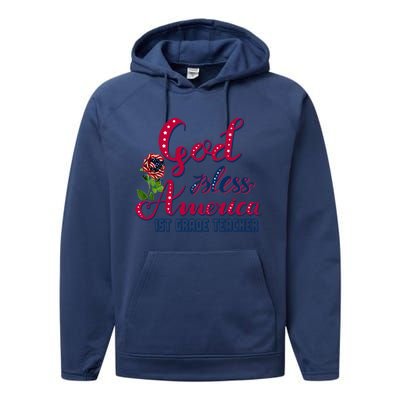 God Bless American 1st Grade Teacher Gift Performance Fleece Hoodie