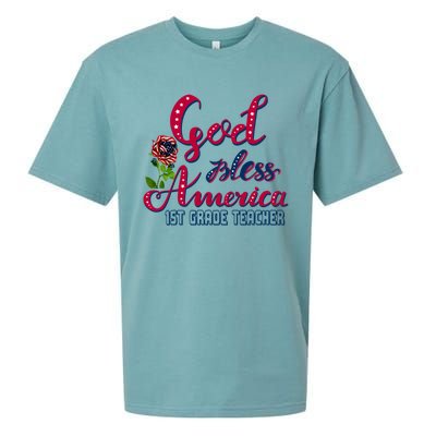 God Bless American 1st Grade Teacher Gift Sueded Cloud Jersey T-Shirt