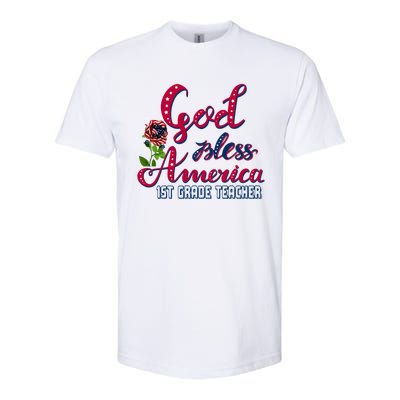 God Bless American 1st Grade Teacher Gift Softstyle CVC T-Shirt