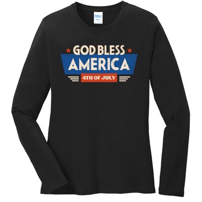 God Bless America 4th Of July Vintage Ladies Long Sleeve Shirt