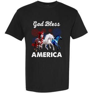 God Bless America Red White Blue Horses Gift Garment-Dyed Heavyweight T-Shirt