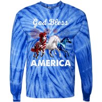 God Bless America Red White Blue Horses Gift Tie-Dye Long Sleeve Shirt