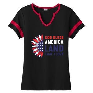 God Bless America Land That I Love Usa American 4th Of July Gift Ladies Halftime Notch Neck Tee