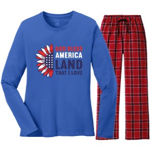 God Bless America Land That I Love Usa American 4th Of July Gift Women's Long Sleeve Flannel Pajama Set 