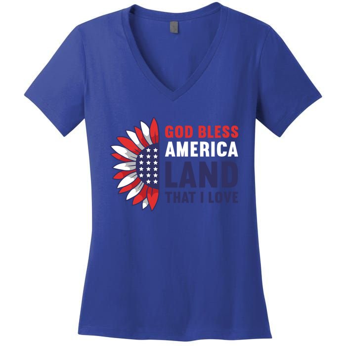 God Bless America Land That I Love Usa American 4th Of July Gift Women's V-Neck T-Shirt