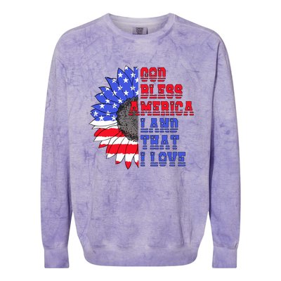 God Bless America Land That I Love American Flag Sunflower Gift Colorblast Crewneck Sweatshirt