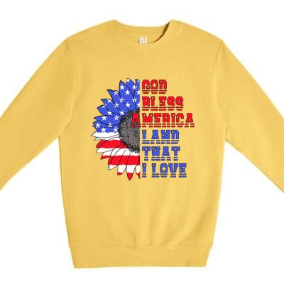 God Bless America Land That I Love American Flag Sunflower Gift Premium Crewneck Sweatshirt