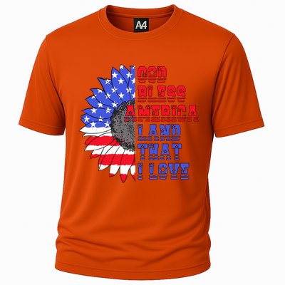 God Bless America Land That I Love American Flag Sunflower Gift Cooling Performance Crew T-Shirt