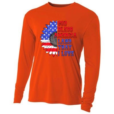 God Bless America Land That I Love American Flag Sunflower Gift Cooling Performance Long Sleeve Crew