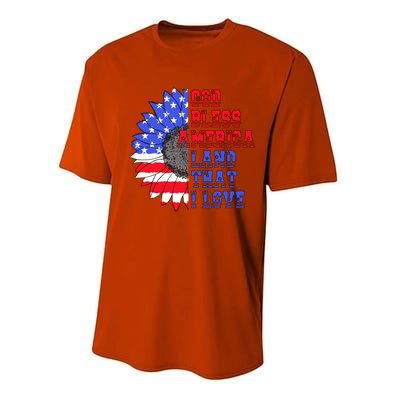 God Bless America Land That I Love American Flag Sunflower Gift Performance Sprint T-Shirt