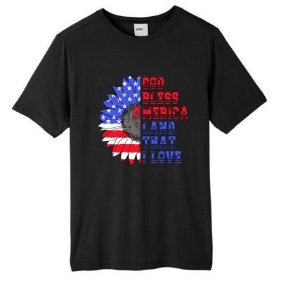 God Bless America Land That I Love American Flag Sunflower Gift Tall Fusion ChromaSoft Performance T-Shirt