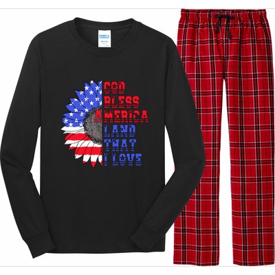 God Bless America Land That I Love American Flag Sunflower Gift Long Sleeve Pajama Set