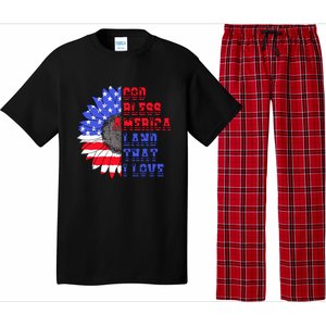 God Bless America Land That I Love American Flag Sunflower Gift Pajama Set