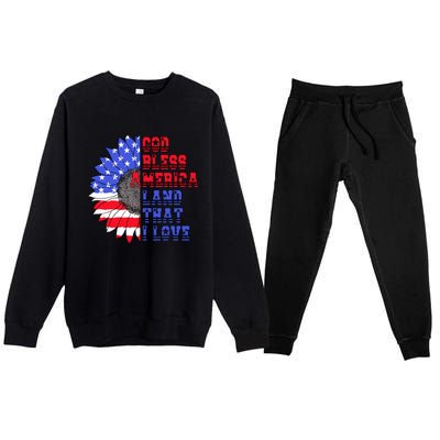 God Bless America Land That I Love American Flag Sunflower Gift Premium Crewneck Sweatsuit Set