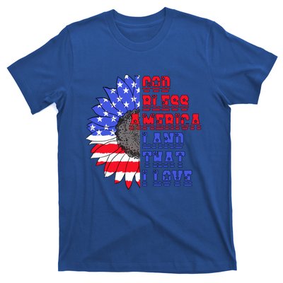 God Bless America Land That I Love American Flag Sunflower Gift T-Shirt