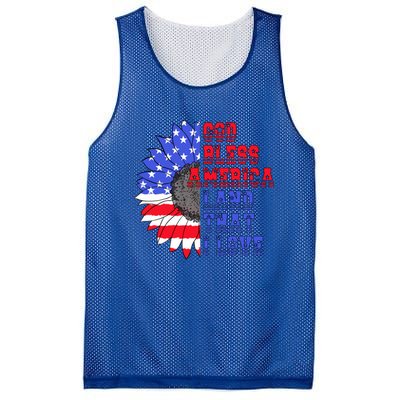 God Bless America Land That I Love American Flag Sunflower Gift Mesh Reversible Basketball Jersey Tank