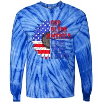 God Bless America Land That I Love American Flag Sunflower Gift Tie-Dye Long Sleeve Shirt